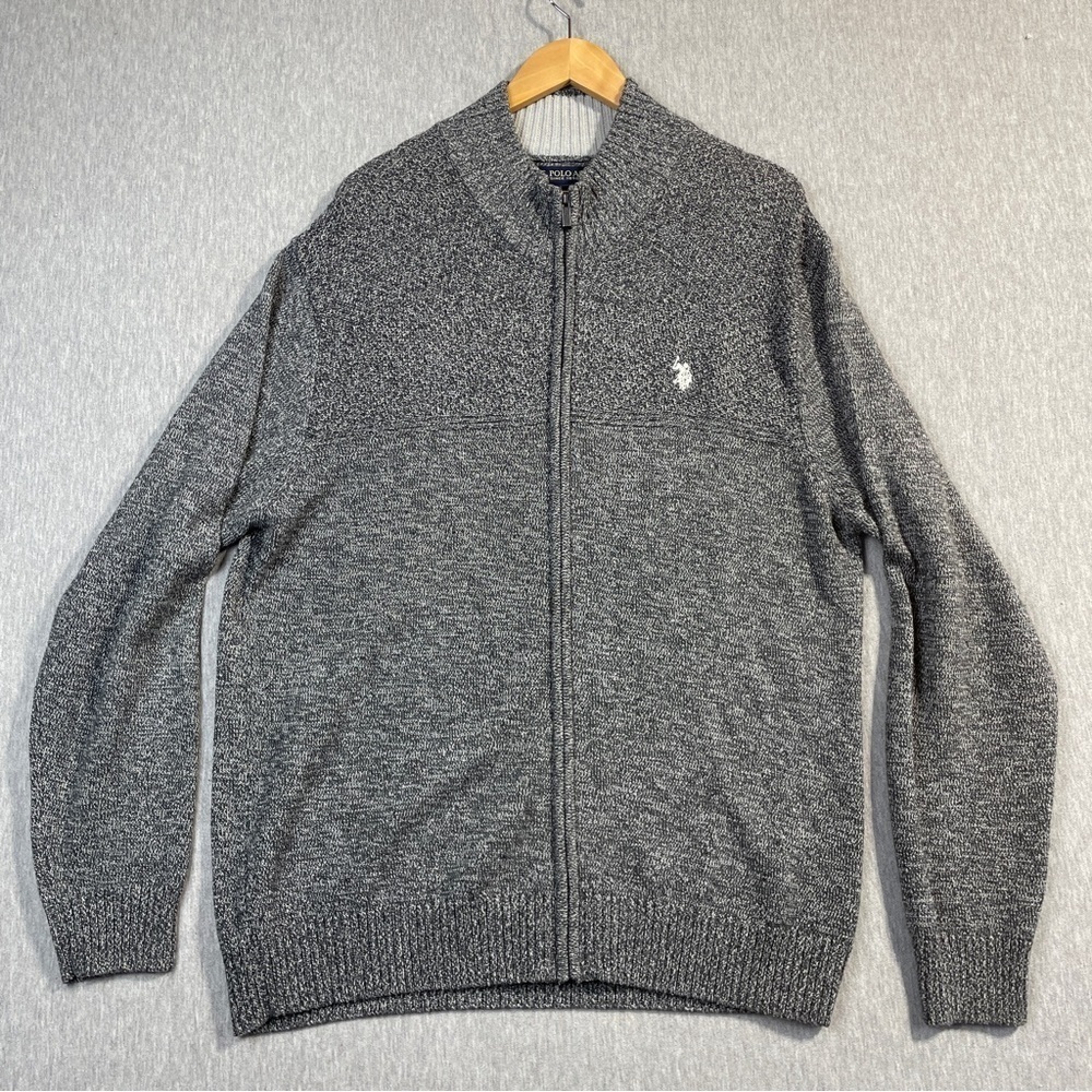 U.S. Polo Assn. Sweater Men’s Size XL Gray Knit Full Zip Ribbed Waist Cuffs